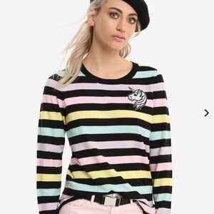 Hot Topic Striped Unicorn Sweater - Black, Pink, Yellow, Blue